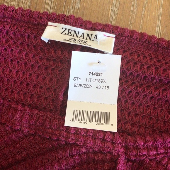 Zenana Womens Red 3/4 Sleeve V-Neck Hi-Low Hem Jacquard Sweater Size 2X/3X - Picture 10 of 11